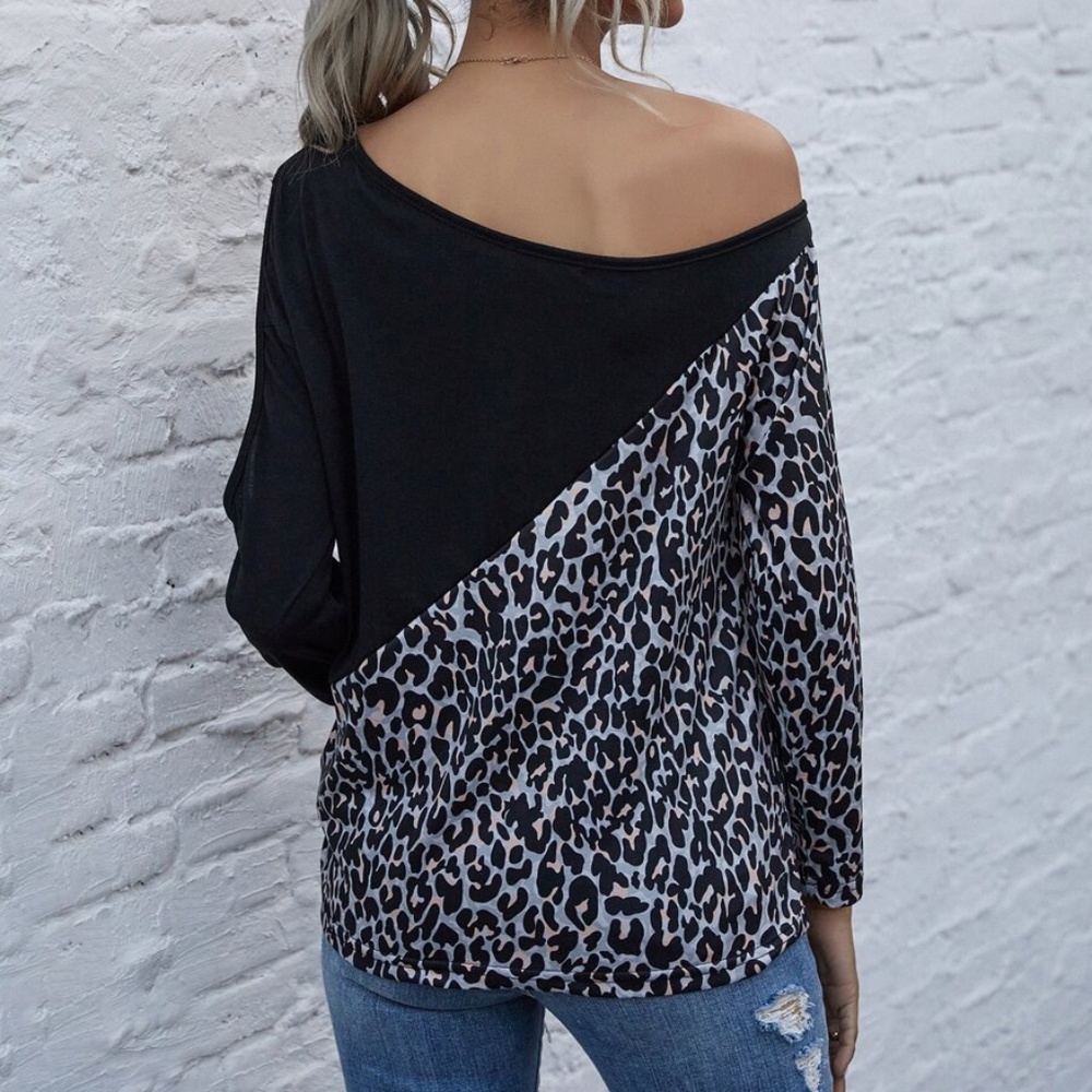 Leopard print off shoulder long sleeve top - Picture 7 of 15